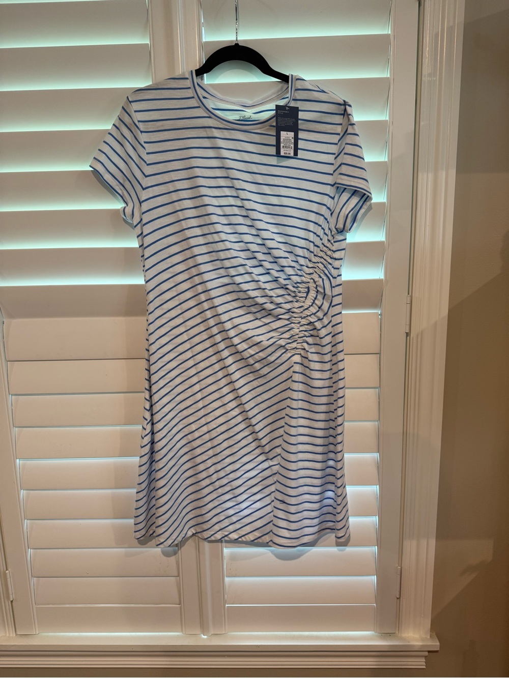 Target Blue & White Striped Short Sleeve Twist-Waist Mini Dress